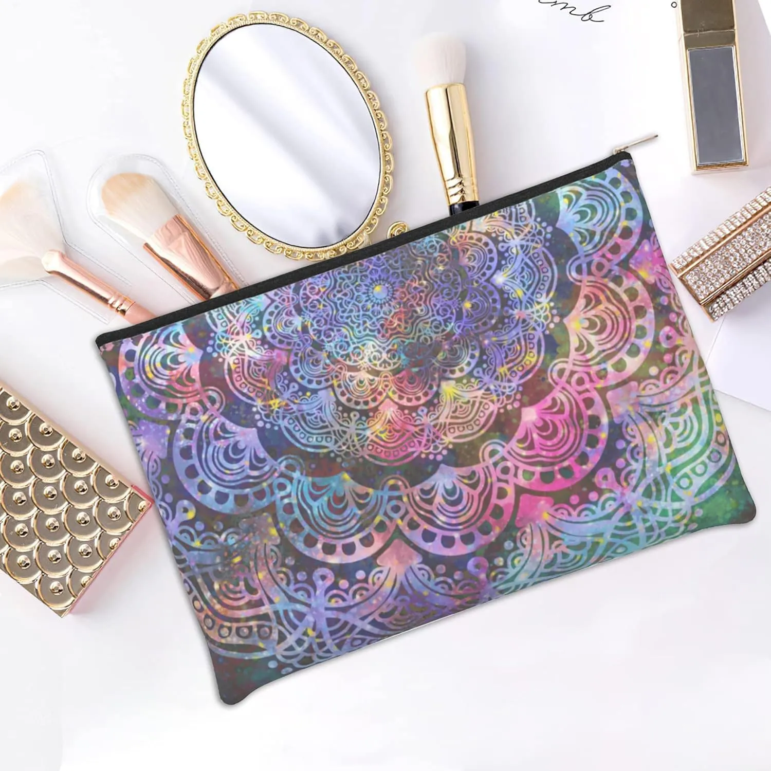 Small Makeup Bag Abstract Mandala Cosmetic Bag for Women Portable Purse Travel Toiletry Bag Accessories Organizer Zipper Pouch