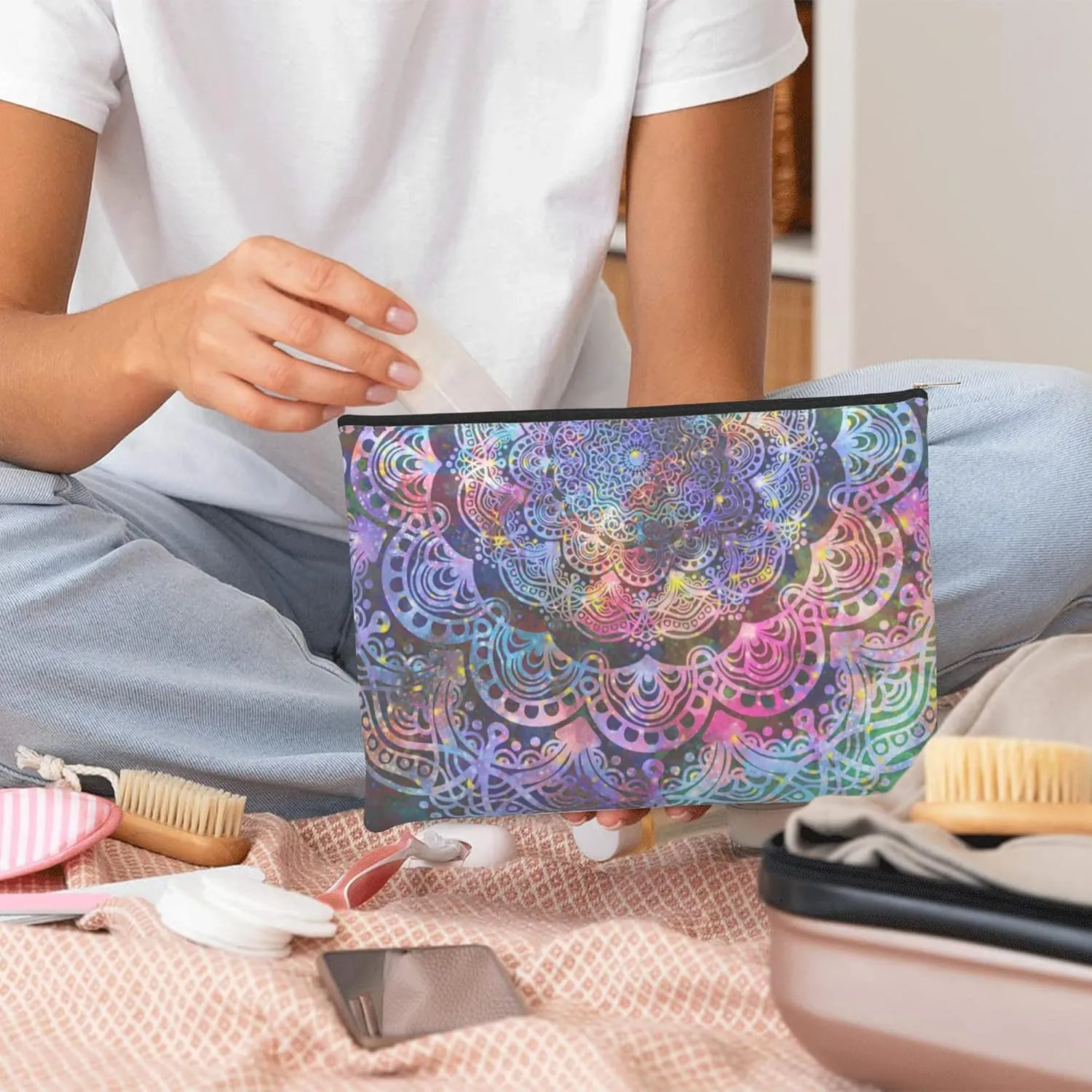 Small Makeup Bag Abstract Mandala Cosmetic Bag for Women Portable Purse Travel Toiletry Bag Accessories Organizer Zipper Pouch