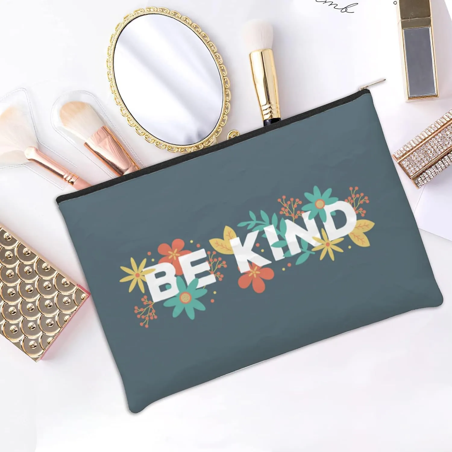 Small Makeup Bag Be Kind Cosmetic Bag for Women Portable Purse Travel Toiletry Bag Accessories Organizer Zipper Pouch