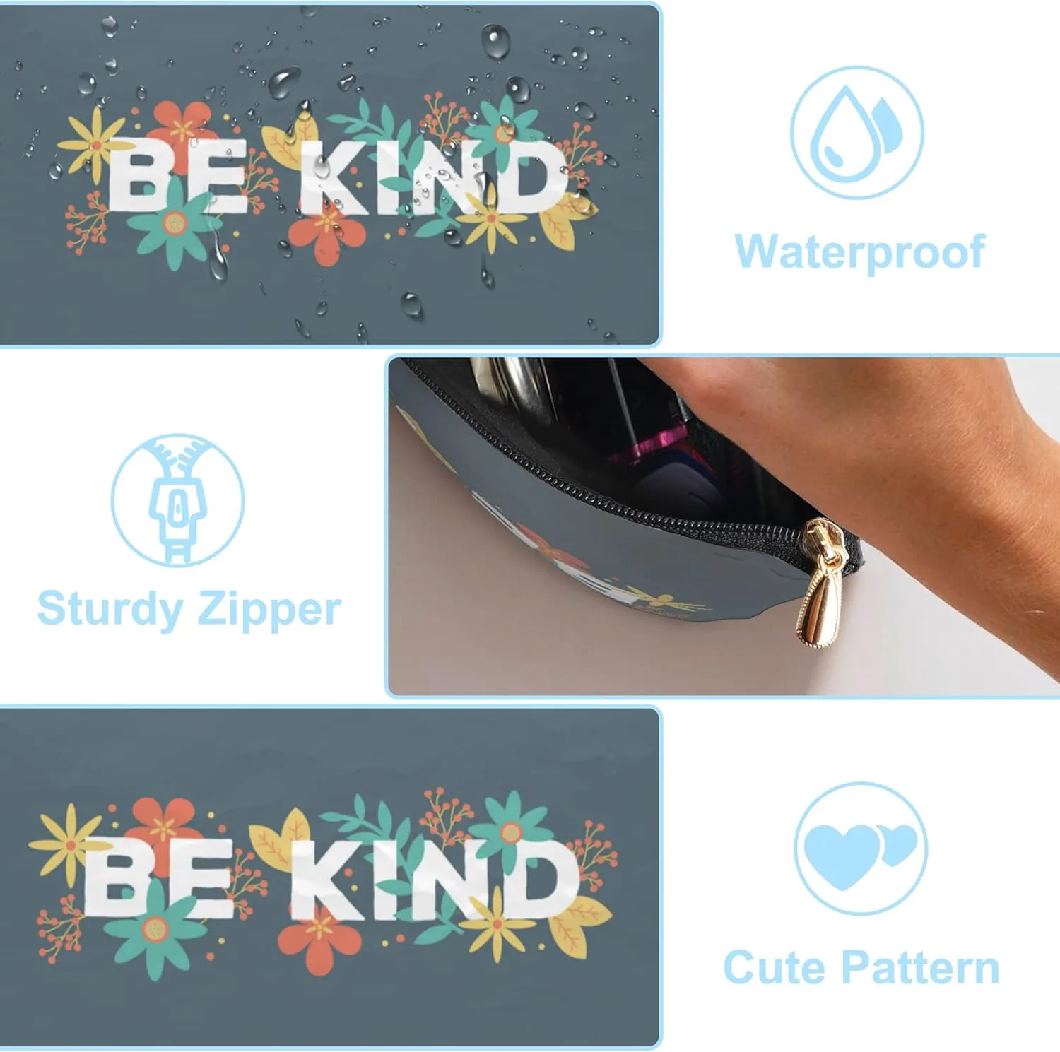 Small Makeup Bag Be Kind Cosmetic Bag for Women Portable Purse Travel Toiletry Bag Accessories Organizer Zipper Pouch