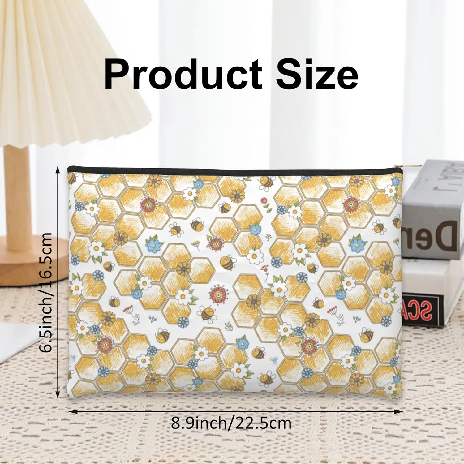 Small Makeup Bag Bees Daisies Cosmetic Bag for Women Portable Purse Travel Toiletry Bag Accessories Organizer Zipper Pouch