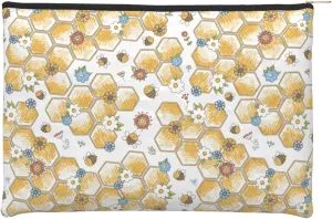 Small Makeup Bag Bees Daisies Cosmetic Bag for Women Portable Purse Travel Toiletry Bag Accessories Organizer Zipper Pouch