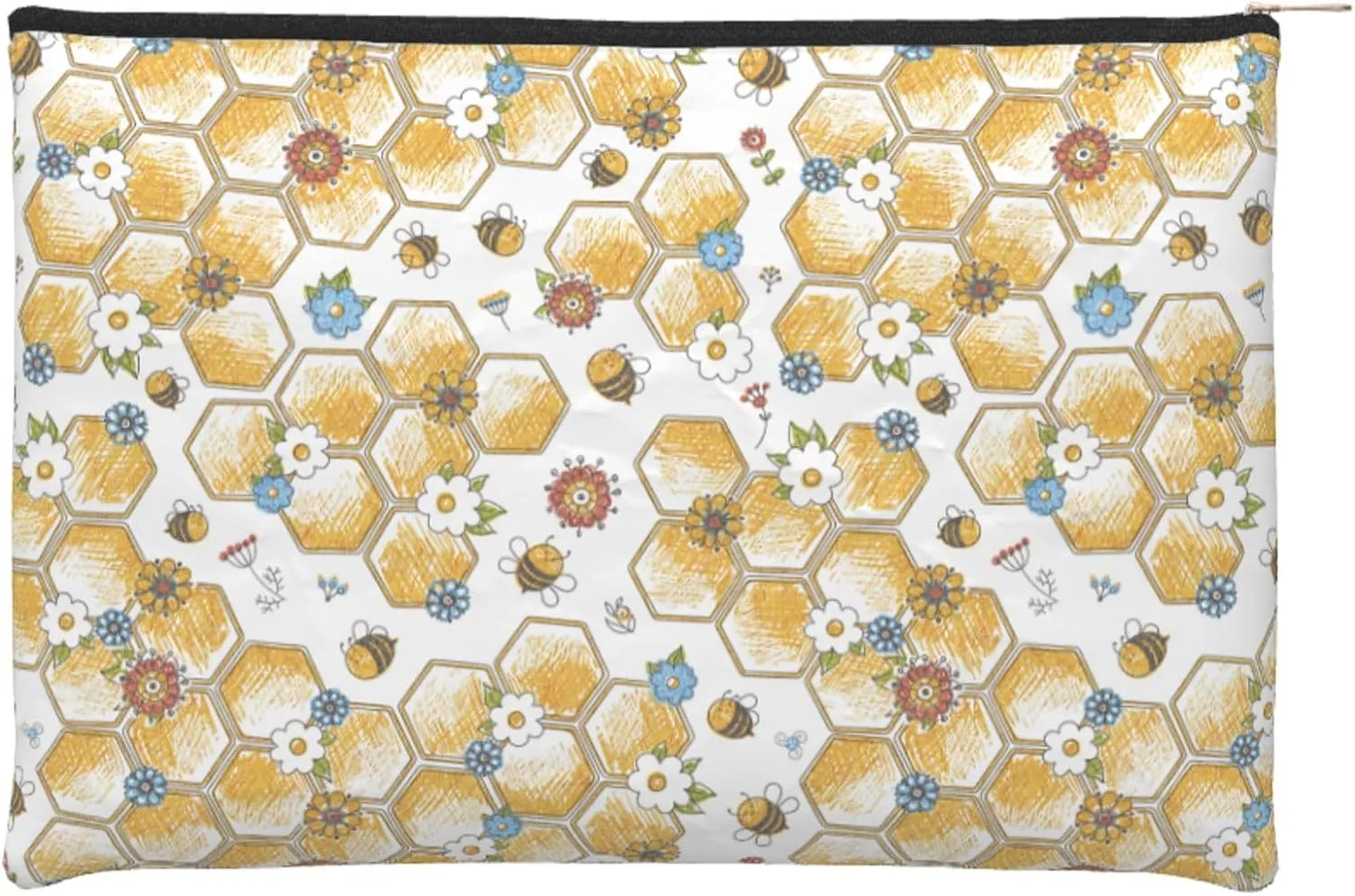 Small Makeup Bag Bees Daisies Cosmetic Bag for Women Portable Purse Travel Toiletry Bag Accessories Organizer Zipper Pouch