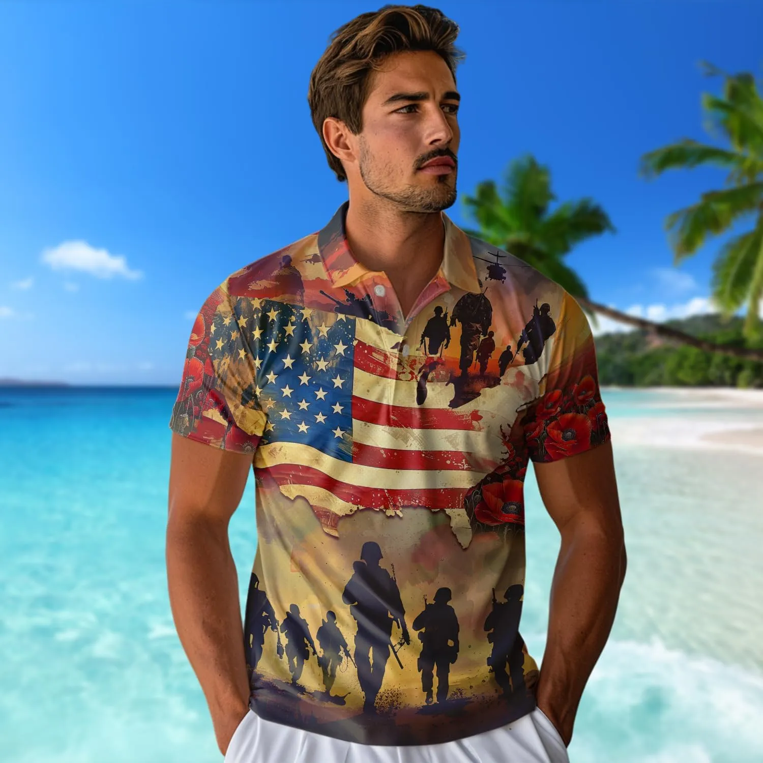 Soldier Golf Polo Shirts for Men - Veteran Mens Polo Shirts Short Sleeve Regular Fit Series 127