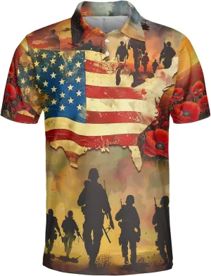 Soldier Golf Polo Shirts for Men - Veteran Mens Polo Shirts Short Sleeve Regular Fit Series 127