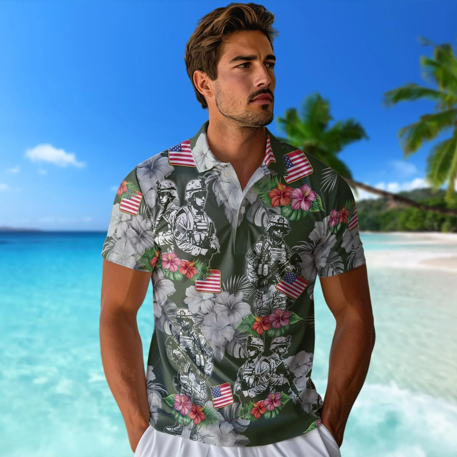 Soldier Golf Polo Shirts for Men - Veteran Mens Polo Shirts Short Sleeve Regular Fit Series 127