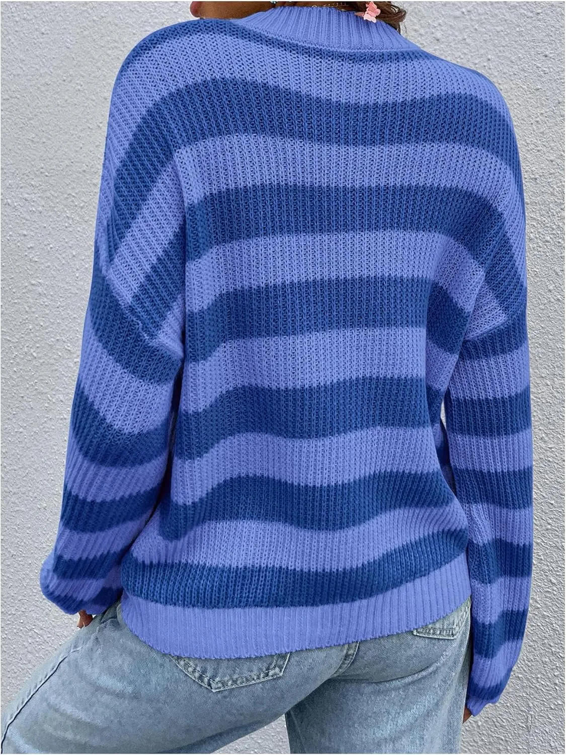 SOLY HUX Women's Color Block Striped Knit Tops Casual Long Sleeve Drop Shoulder Sweater Pullovers