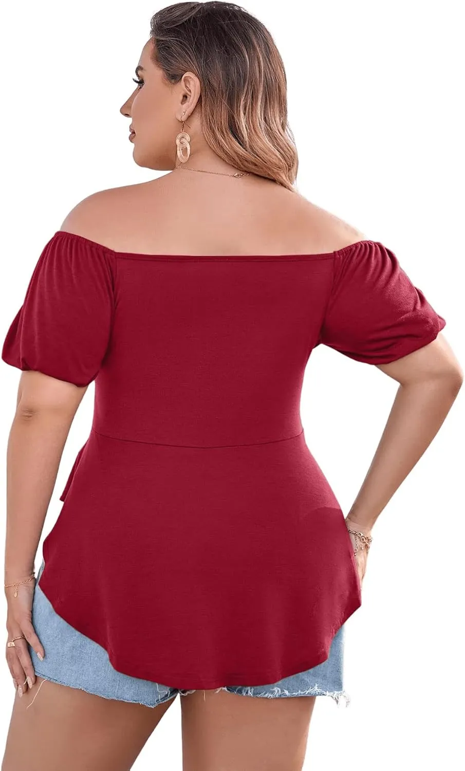 SOLY HUX Women's Plus Size Short Sleeve Peplum Blouse Tie Front Ruffle Hem Summer T Shirt Tops