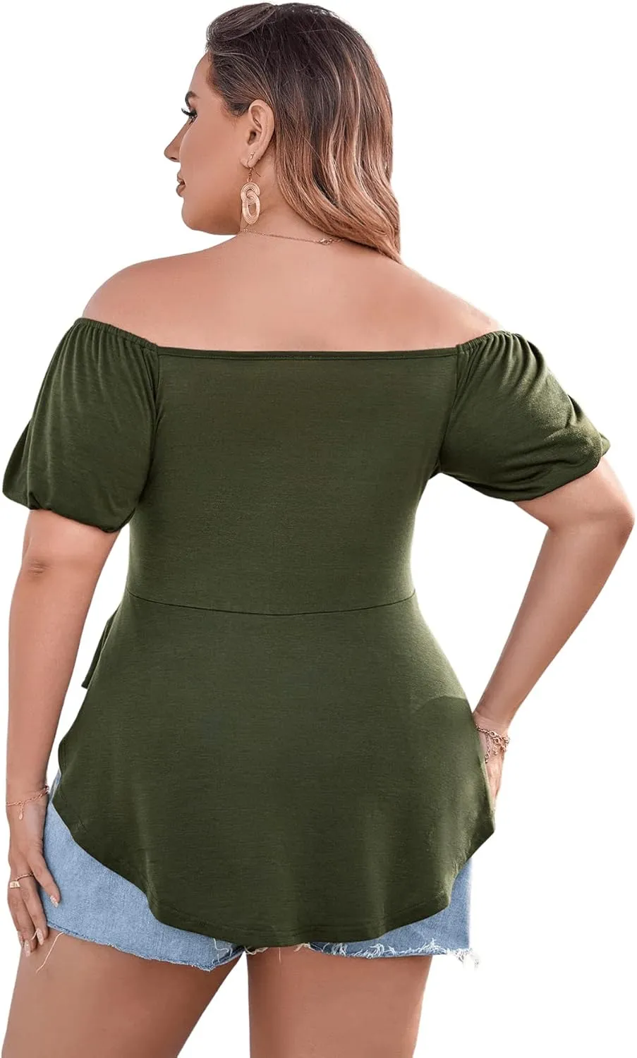 SOLY HUX Women's Plus Size Short Sleeve Peplum Blouse Tie Front Ruffle Hem Summer T Shirt Tops