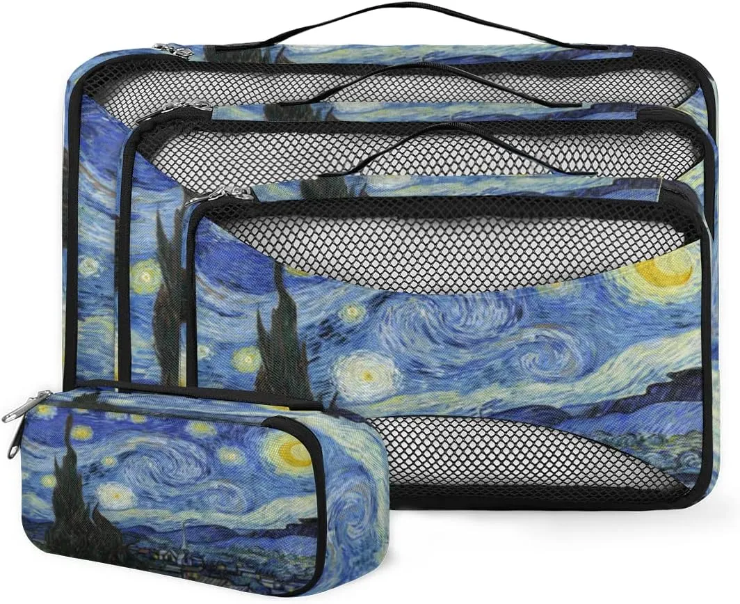 Starry Night Art 4 Set Packing Cubes for Suitcases Travel Packing Organizers for Travel Accessories Lightweight & Space Saving