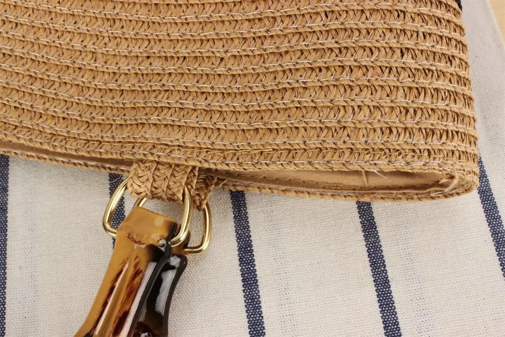 Straw Bag For Women Handmade Weaving Shoulder Imitation Bamboo Handle Large Tote Hobo Summer Beach Bag