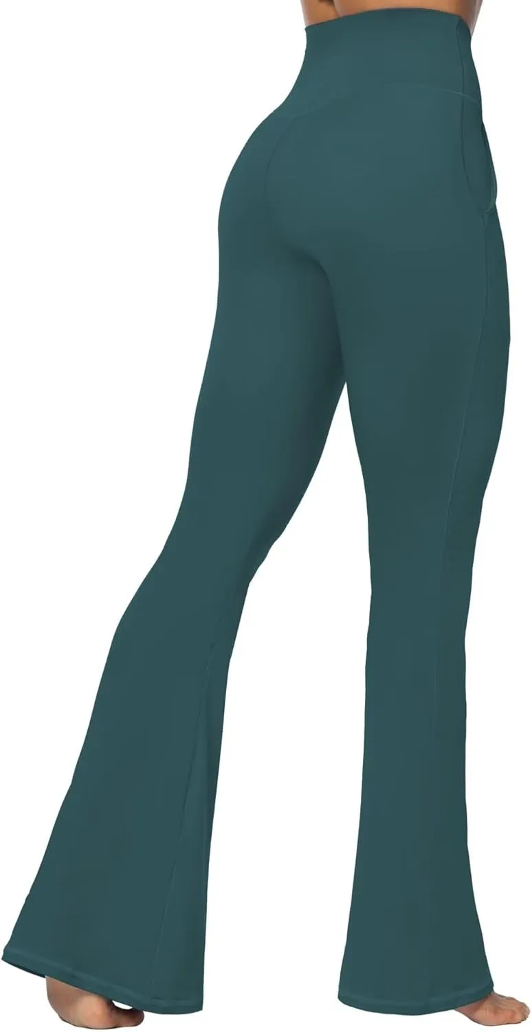 Sunzel Flare Leggings for Women with Pockets, Crossover Yoga Pants with Tummy Control, High Waisted and Wide Leg