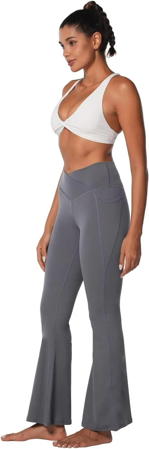 Sunzel Flare Leggings for Women with Pockets, Crossover Yoga Pants with Tummy Control, High Waisted and Wide Leg
