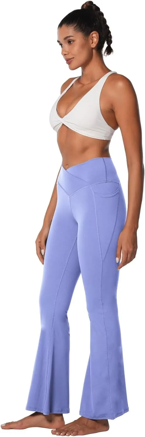 Sunzel Flare Leggings for Women with Pockets, Crossover Yoga Pants with Tummy Control, High Waisted and Wide Leg