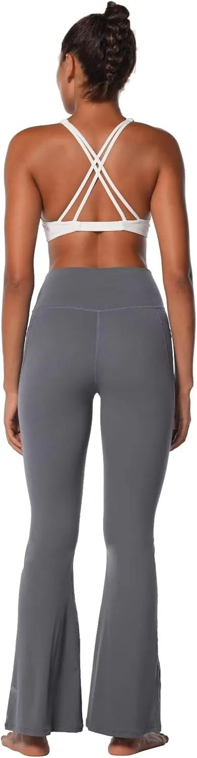 Sunzel Flare Leggings for Women with Pockets, Crossover Yoga Pants with Tummy Control, High Waisted and Wide Leg