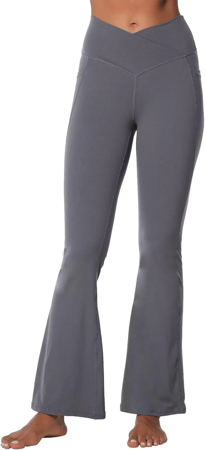 Sunzel Flare Leggings for Women with Pockets, Crossover Yoga Pants with Tummy Control, High Waisted and Wide Leg