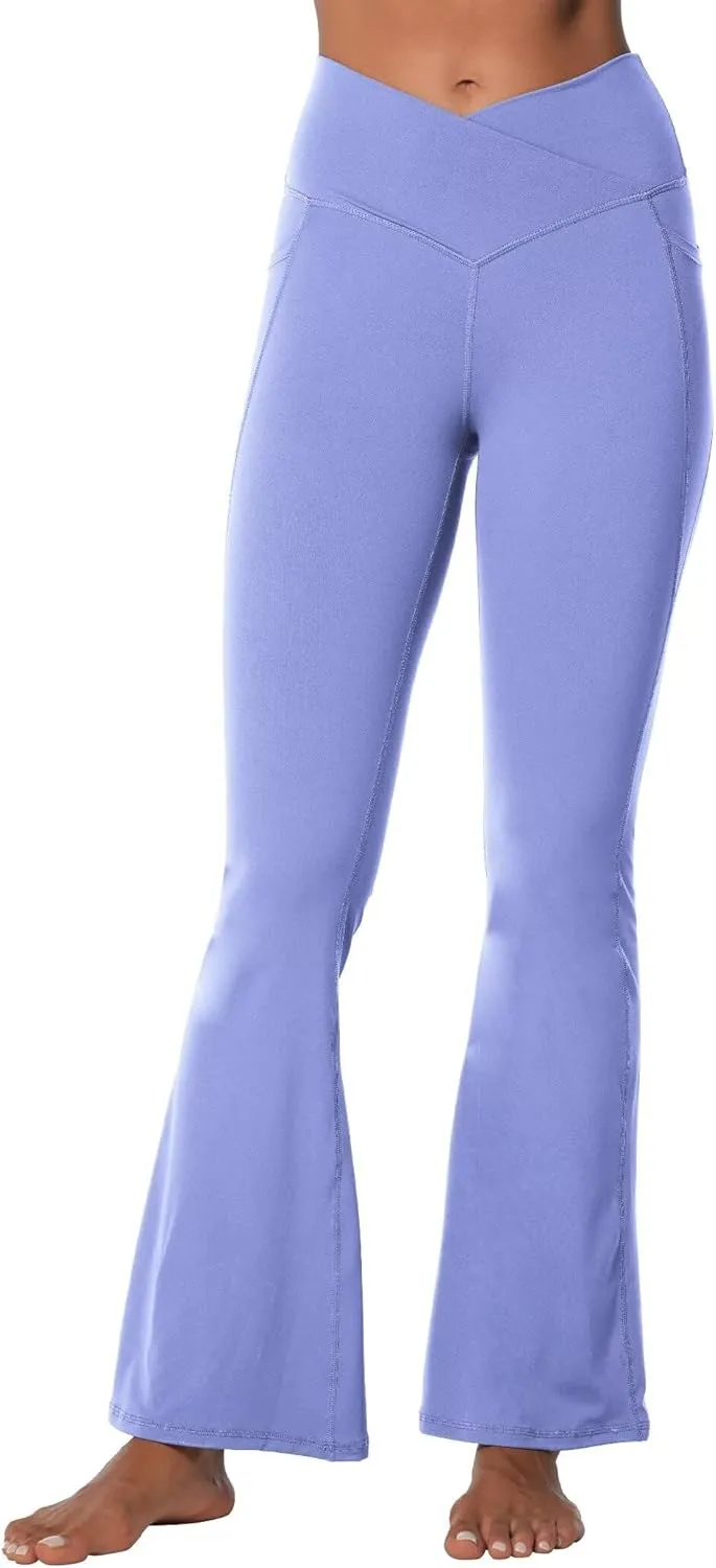 Sunzel Flare Leggings for Women with Pockets, Crossover Yoga Pants with Tummy Control, High Waisted and Wide Leg