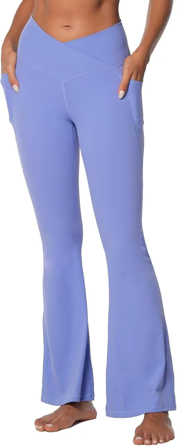 Sunzel Flare Leggings for Women with Pockets, Crossover Yoga Pants with Tummy Control, High Waisted and Wide Leg