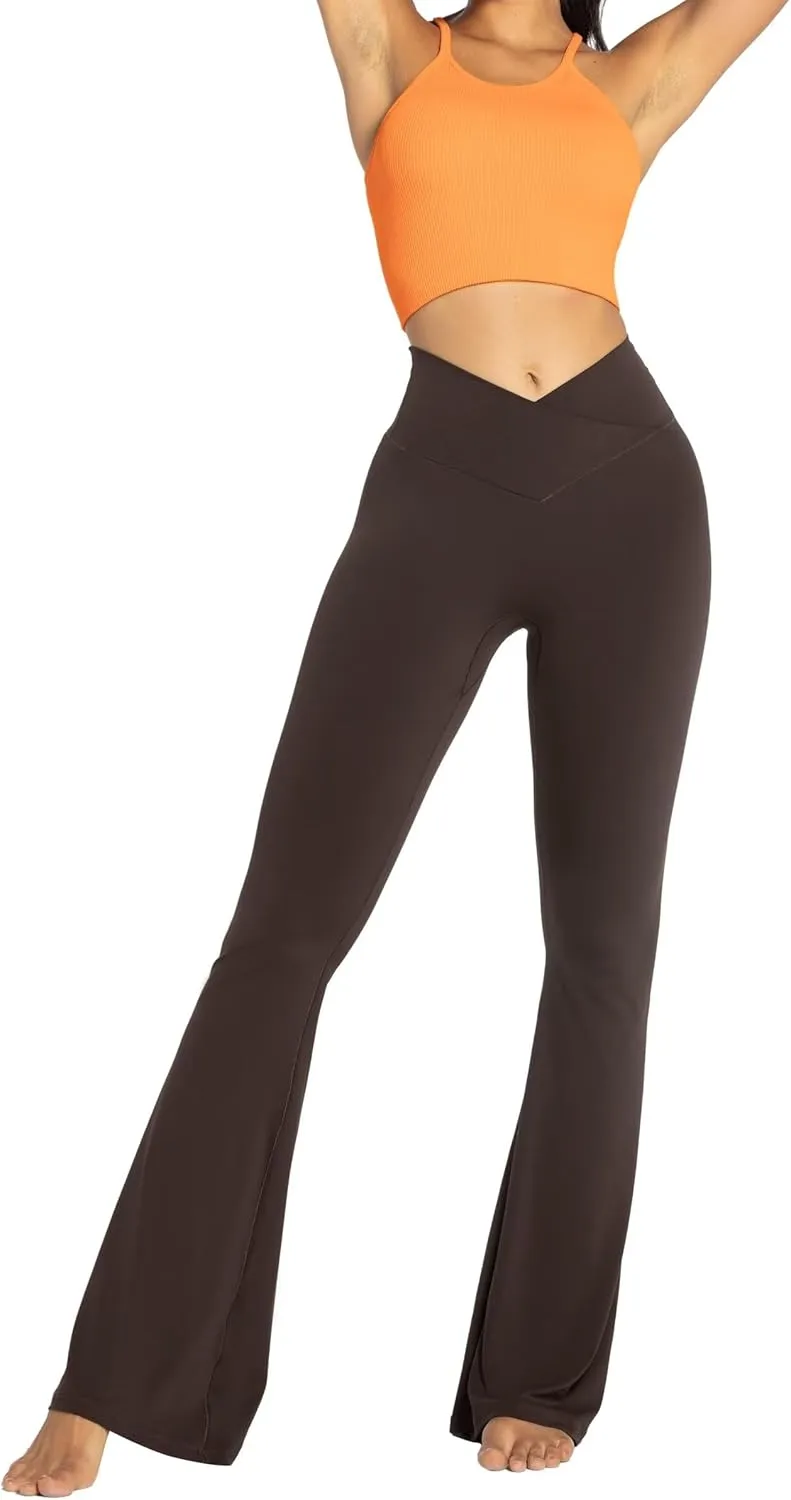 Sunzel Womens Flare Leggings No Front Seam Flare Yoga Pants with Tummy Control Crossover High Waist and Wide Leg