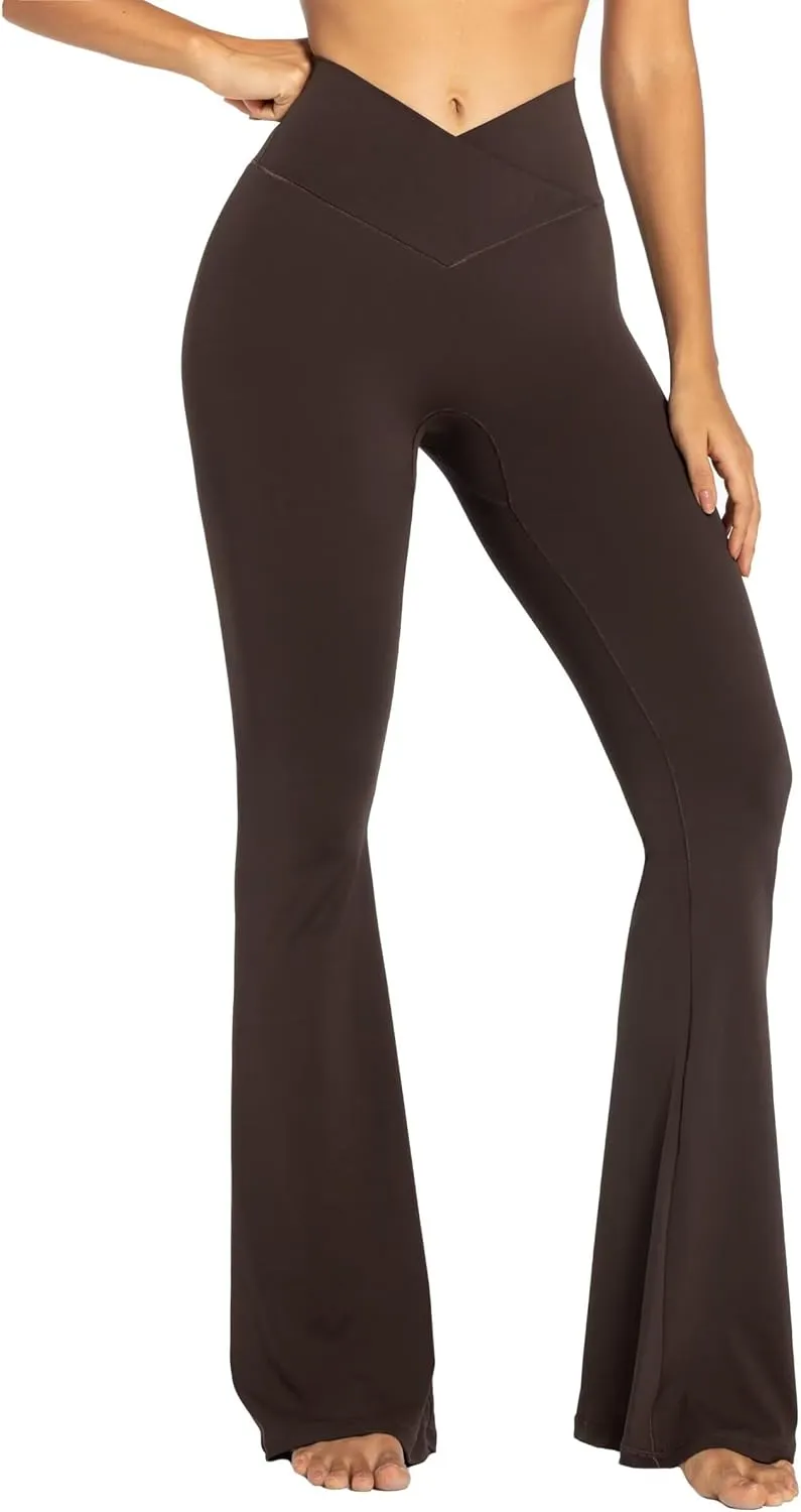 Sunzel Womens Flare Leggings No Front Seam Flare Yoga Pants with Tummy Control Crossover High Waist and Wide Leg