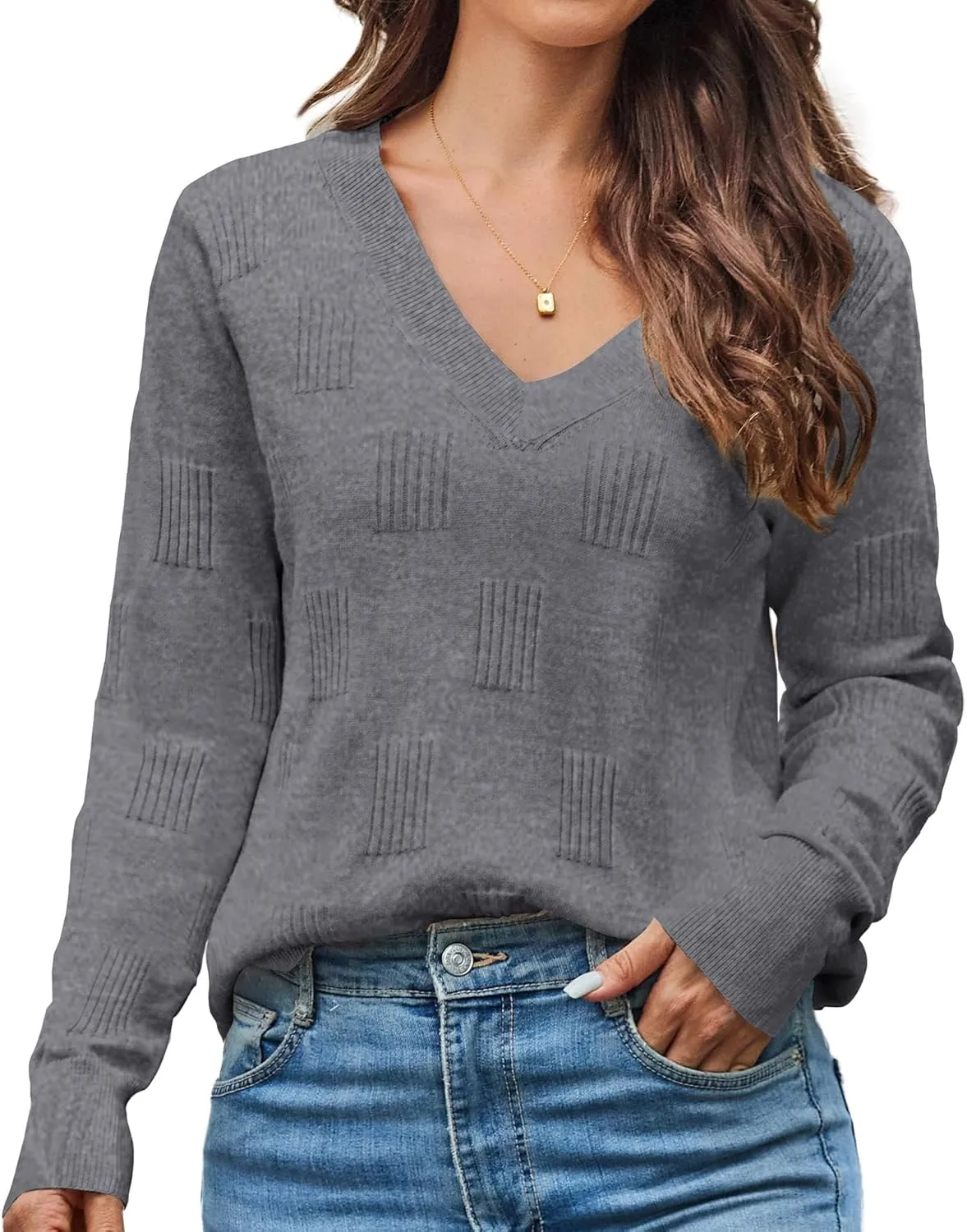 Sweaters for Women Trendy Fall Fashion 2025 Womens Long Sleeve Tops Shirts Blouses V Neck Casual Lightweight Pullover Sweater