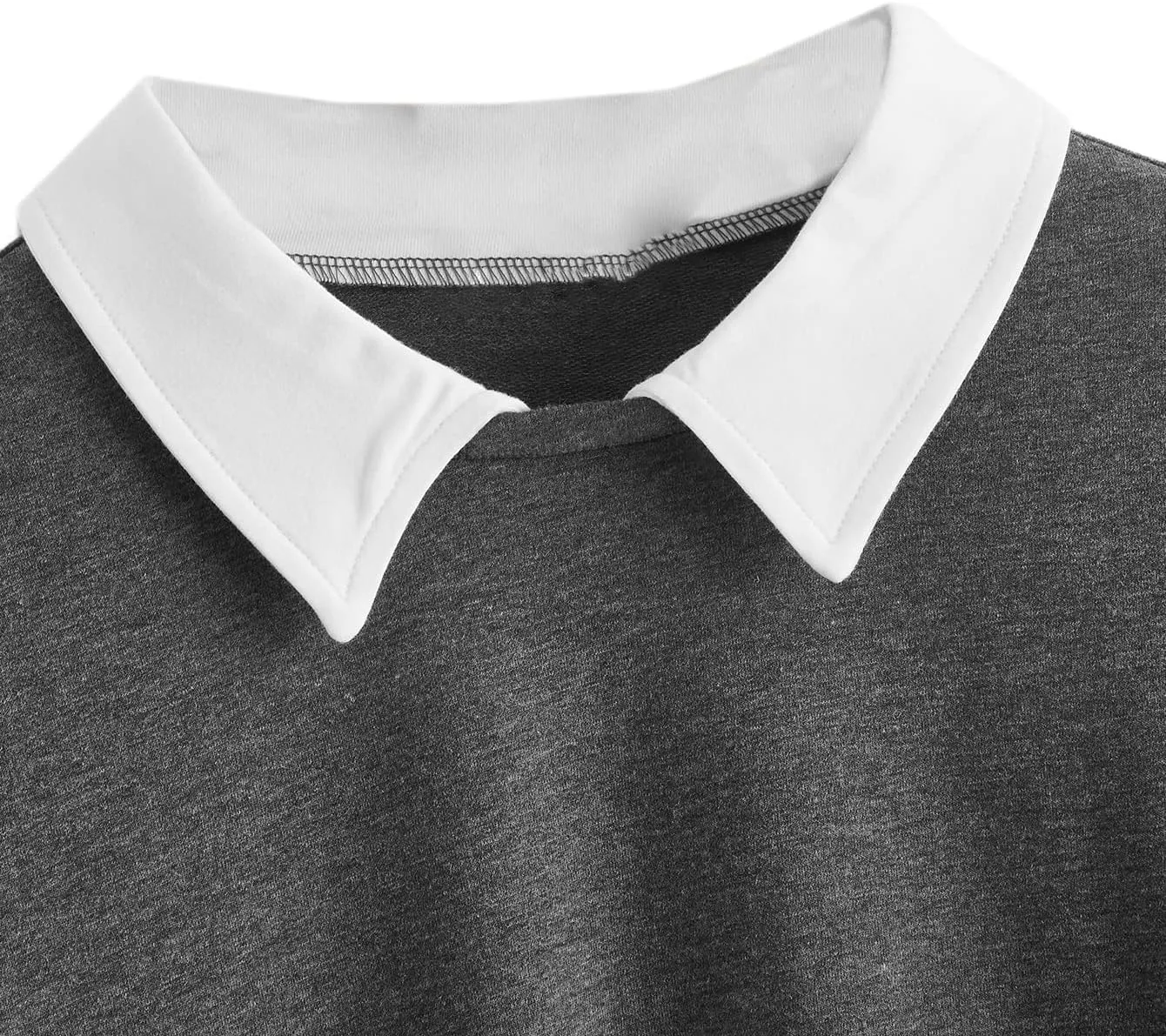 SweatyRocks Women's Contrast Collar Drop Shoulder Casual Long Sleeve Pullover Sweatshirt Tops