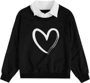 SweatyRocks Women's Contrast Collar Drop Shoulder Casual Long Sleeve Pullover Sweatshirt Tops