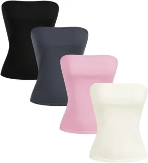 T Shirts for Women 2025 Summer 4pcs Solid Color Long Padded Camisole Tops Trendy Blouses