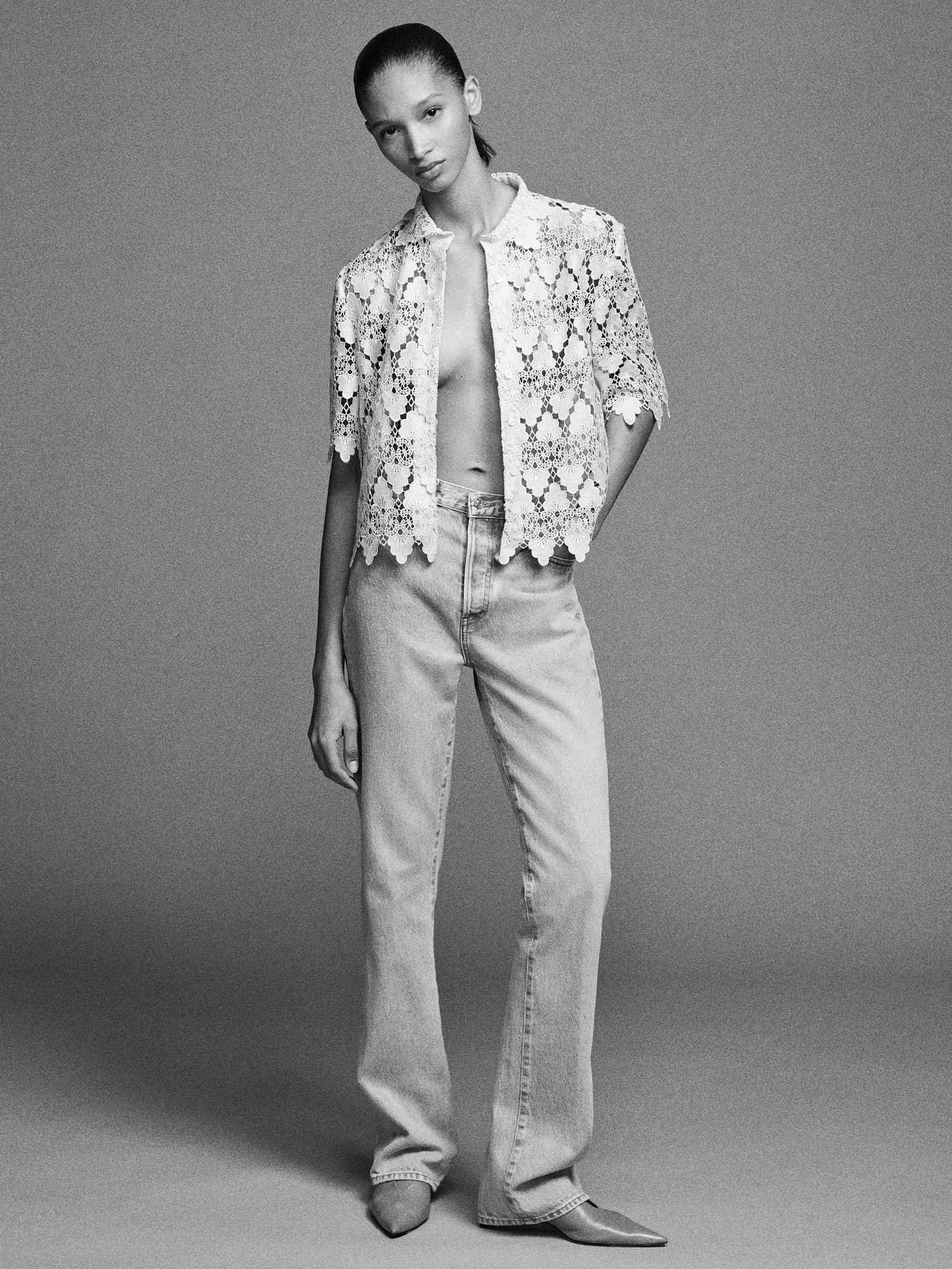 The Lace Button Up Shirt -- Soft Mint