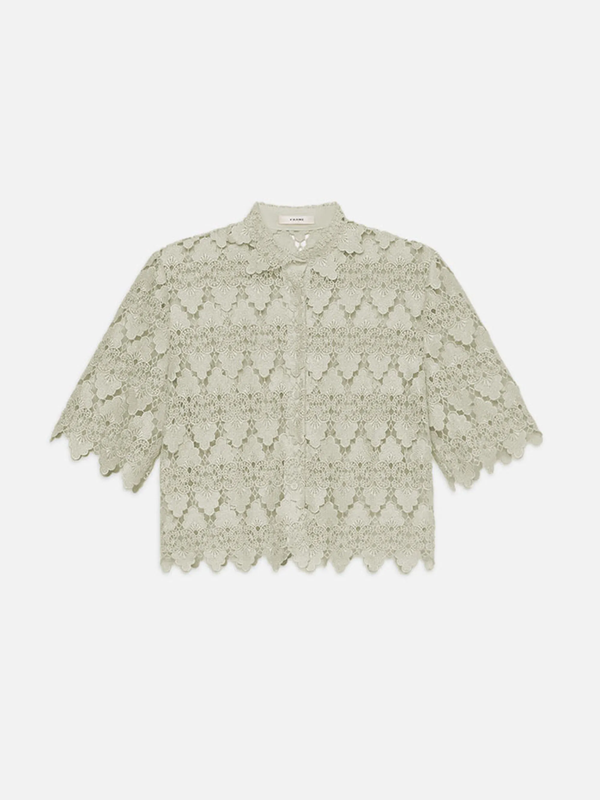 The Lace Button Up Shirt -- Soft Mint