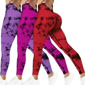 Tie Dye Seamless Leggings for Women High Waist Workout Yoga Pants Scrunch Butt Lifting Compression Tights