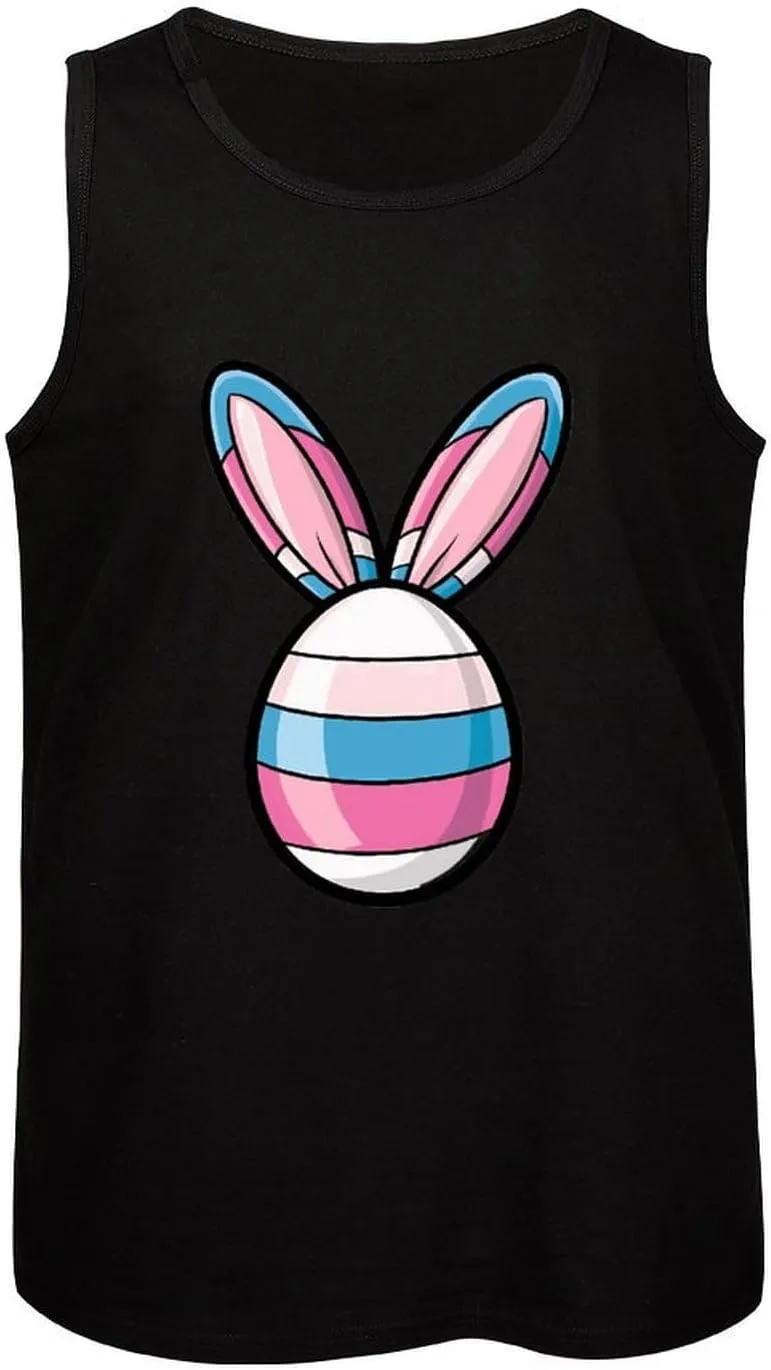 Transgender Flag Egg Bunny Ears Mens Tank Top Cotton Undershirt Crewneck Sleeveless Shirt for Summer
