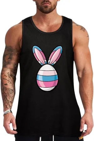 Transgender Flag Egg Bunny Ears Mens Tank Top Cotton Undershirt Crewneck Sleeveless Shirt for Summer