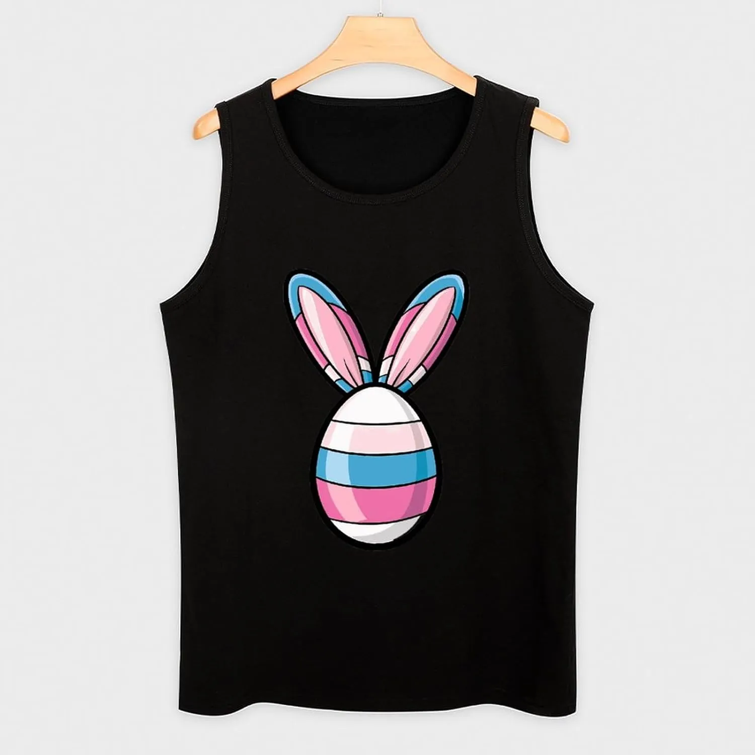Transgender Flag Egg Bunny Ears Mens Tank Top Cotton Undershirt Crewneck Sleeveless Shirt for Summer