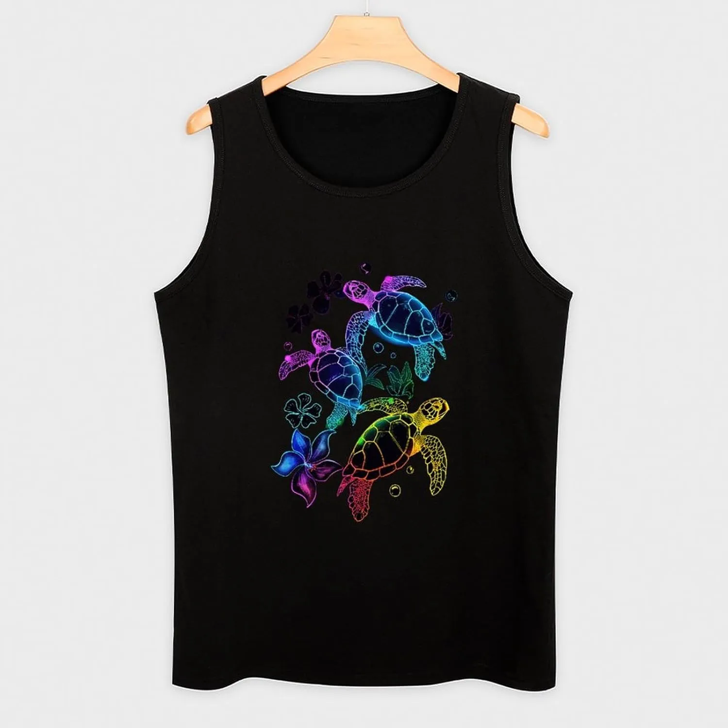 Tropical Colors Hawaiian Sea Turtles Mens Tank Top Cotton Undershirt Crewneck Sleeveless Shirt for Summer
