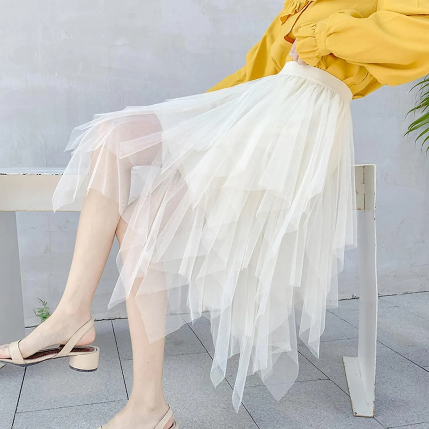 tuduoms Women's Long Tulle Tutu Skirt Teen Girls Pleated Layered Midi Skirt Sequin Flowy Maxi Skirt Dress for Wedding Party