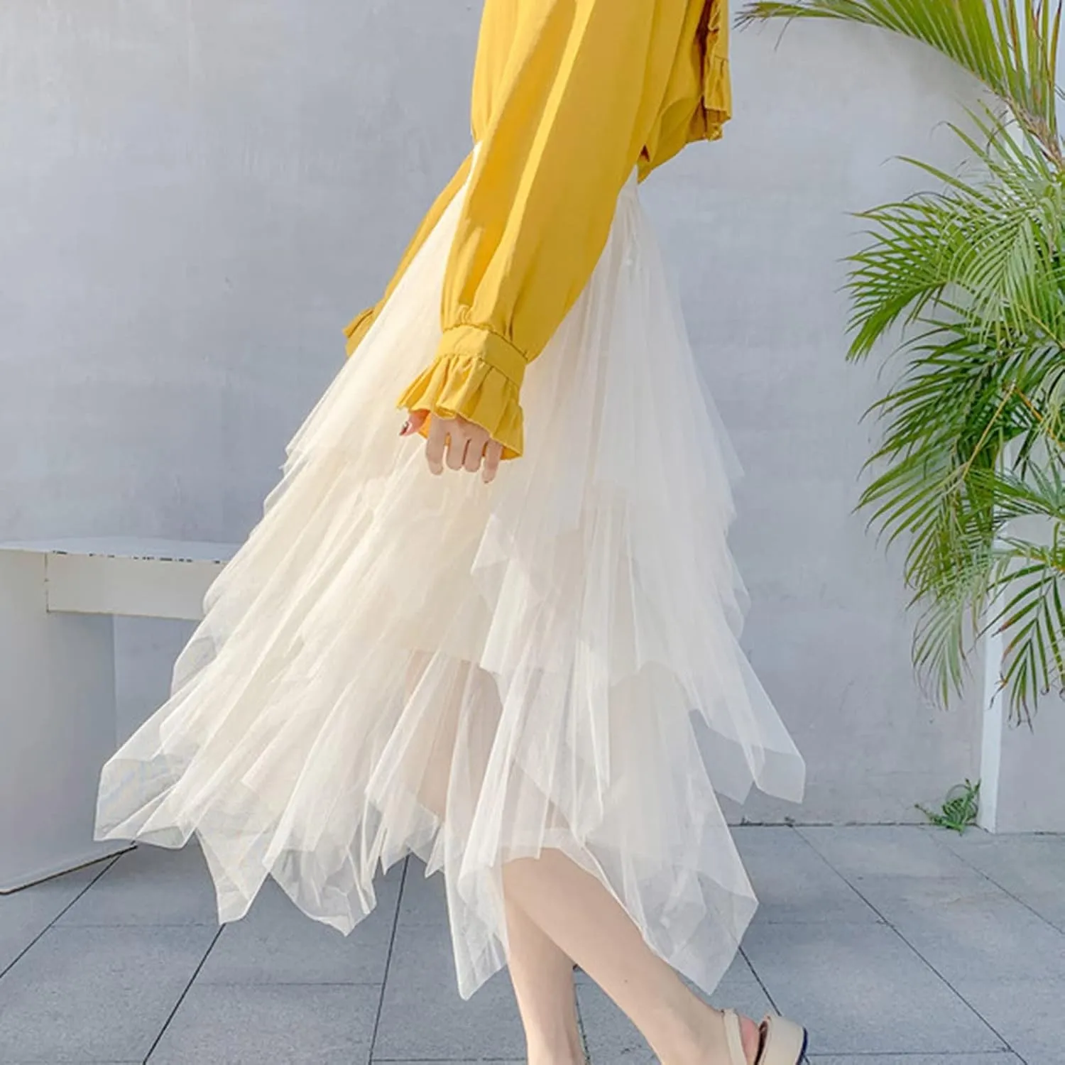 tuduoms Women's Long Tulle Tutu Skirt Teen Girls Pleated Layered Midi Skirt Sequin Flowy Maxi Skirt Dress for Wedding Party