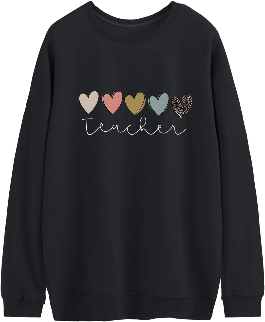 Tuislay Teacher Sweatshirts for Women Cute Heart Graphic Oversized Preppy Hoodie Casual Baggy Inspirational Pullovers Tops