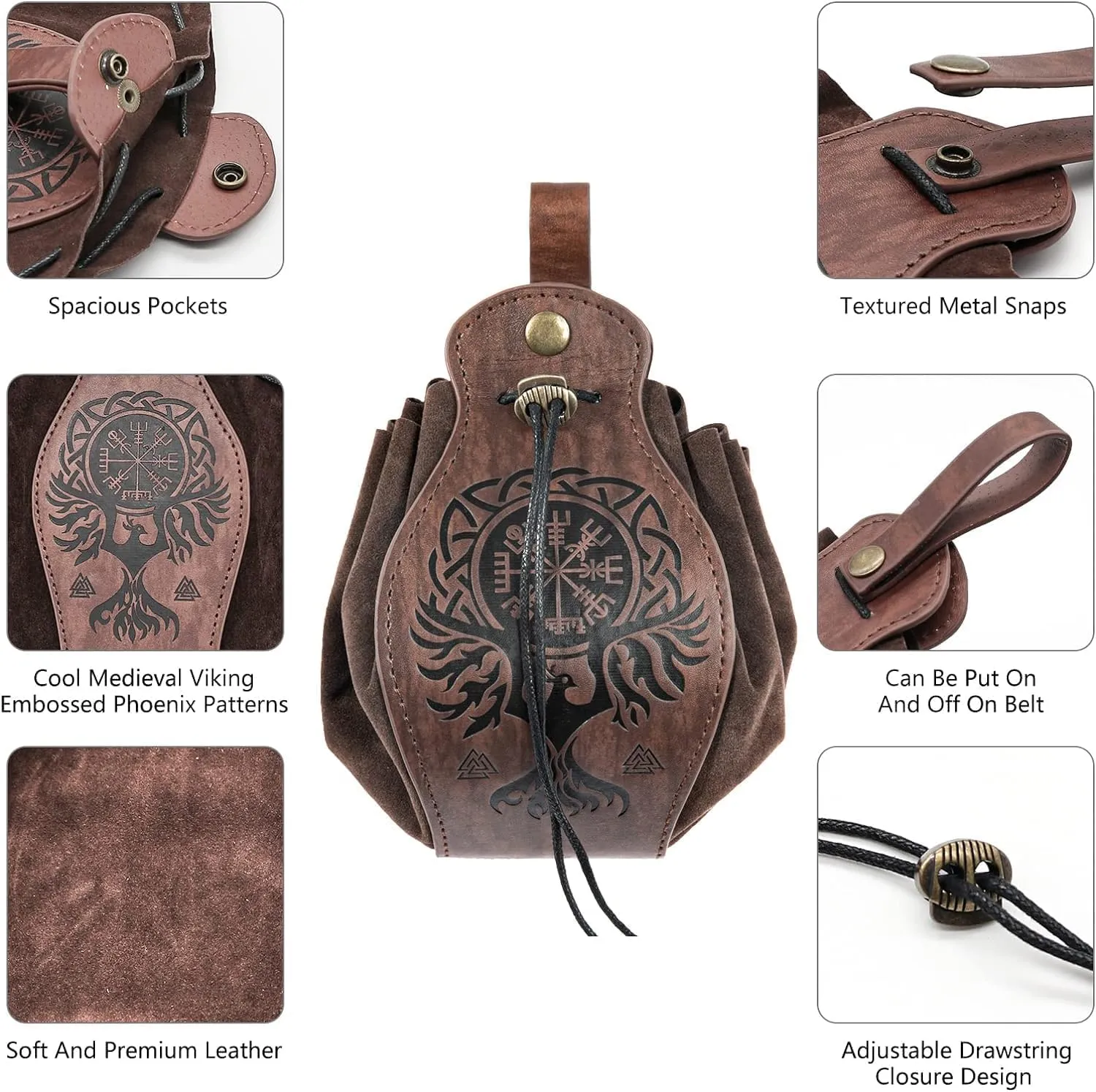 Tvoip 2Pcs Medieval Viking Belt Knight Leather Belt Bag Renaissance Pirate Accessories Medieval Costume Men Women Belt Pouch