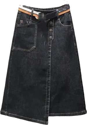 UIOKLMJH Women Casual Irregular Denim Skirt Spring Elastic High Waisted A-Line Buttocks Wrapped Skirts