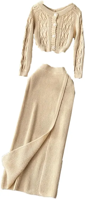 UIOKLMJH Women Winter Short Slim Pullovers Elastic Waist Split Long Skirt Sexy Office Formal Suits