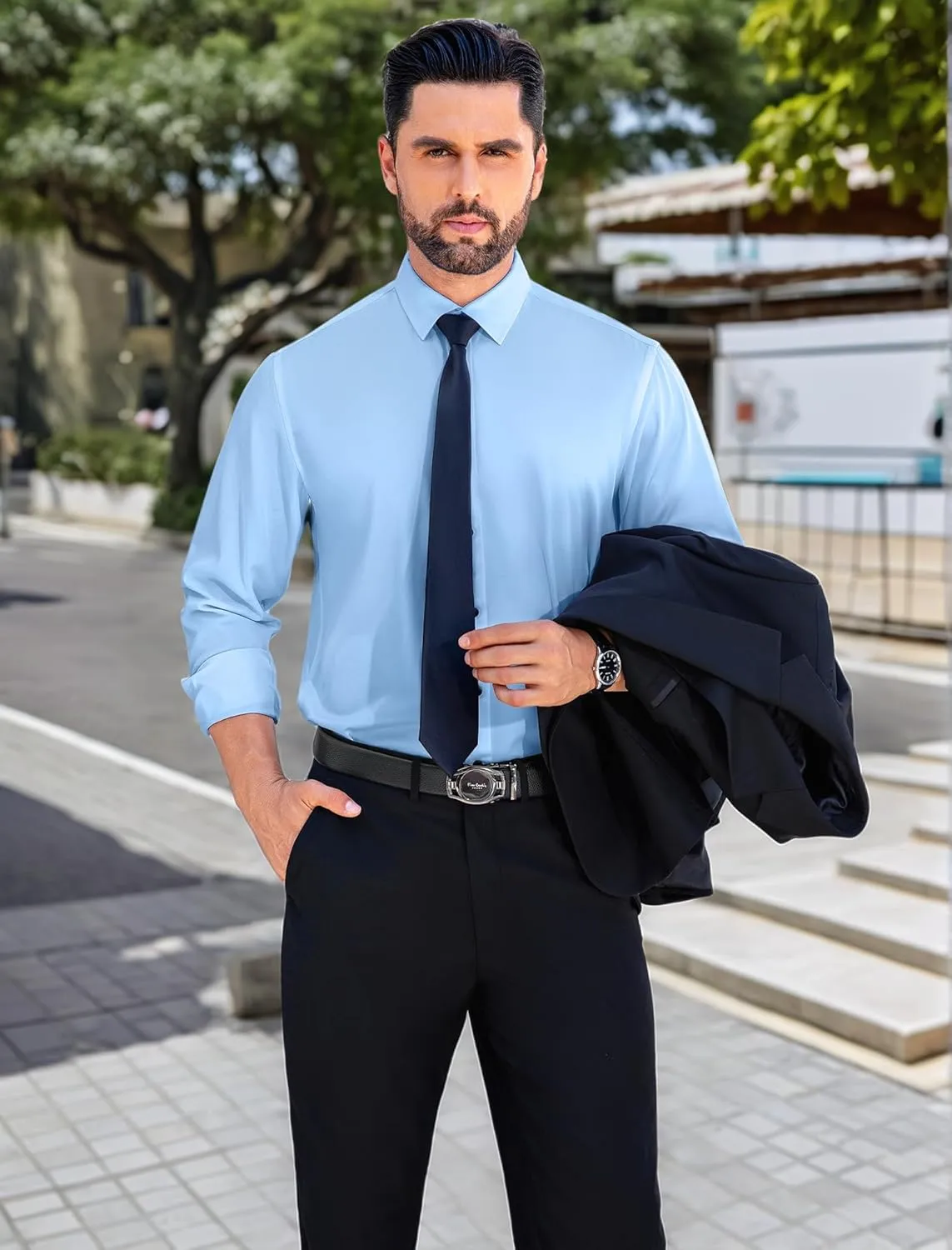 UOUA Men's Button Down Short Sleeve Dress Shirts Wrinkle Free Business Shirt Summer Casual Top