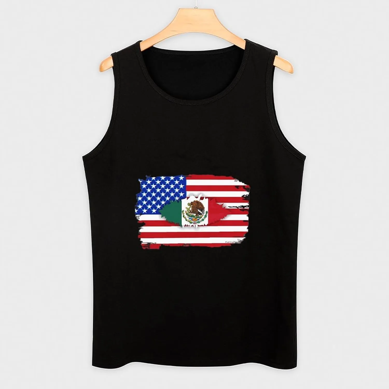 U.S. and Mexico Friendship Flags Mens Tank Top Cotton Undershirt Crewneck Sleeveless Shirt for Summer