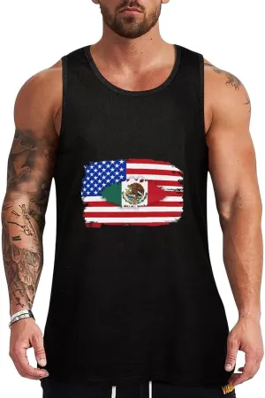 U.S. and Mexico Friendship Flags Mens Tank Top Cotton Undershirt Crewneck Sleeveless Shirt for Summer