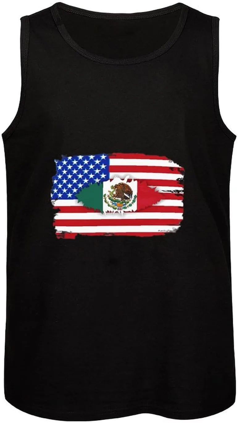 U.S. and Mexico Friendship Flags Mens Tank Top Cotton Undershirt Crewneck Sleeveless Shirt for Summer