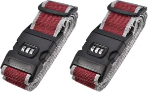 uxcell Luggage Straps Suitcase Belts with Buckle, Combination Lock, 2Mx5cm Adjustable PP Travel Packing Accessories, Red Gray 2Pcs