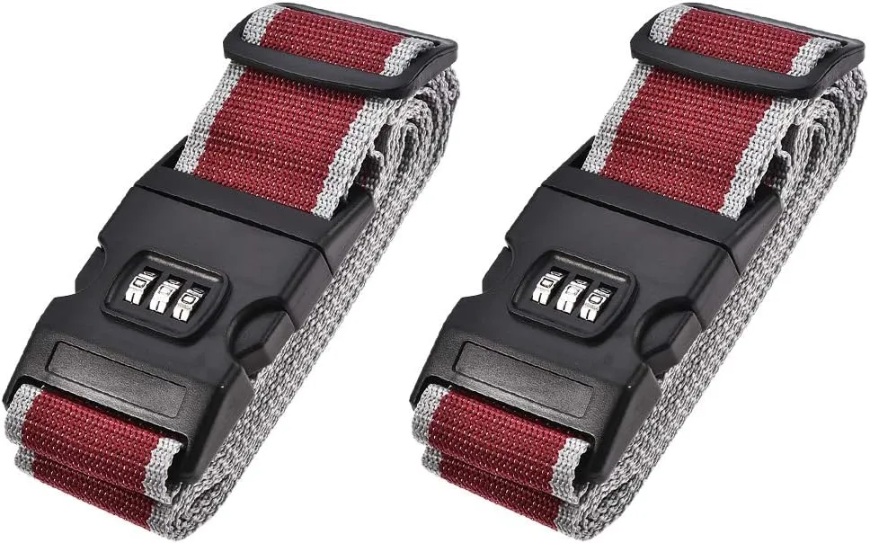 uxcell Luggage Straps Suitcase Belts with Buckle, Combination Lock, 2Mx5cm Adjustable PP Travel Packing Accessories, Red Gray 2Pcs