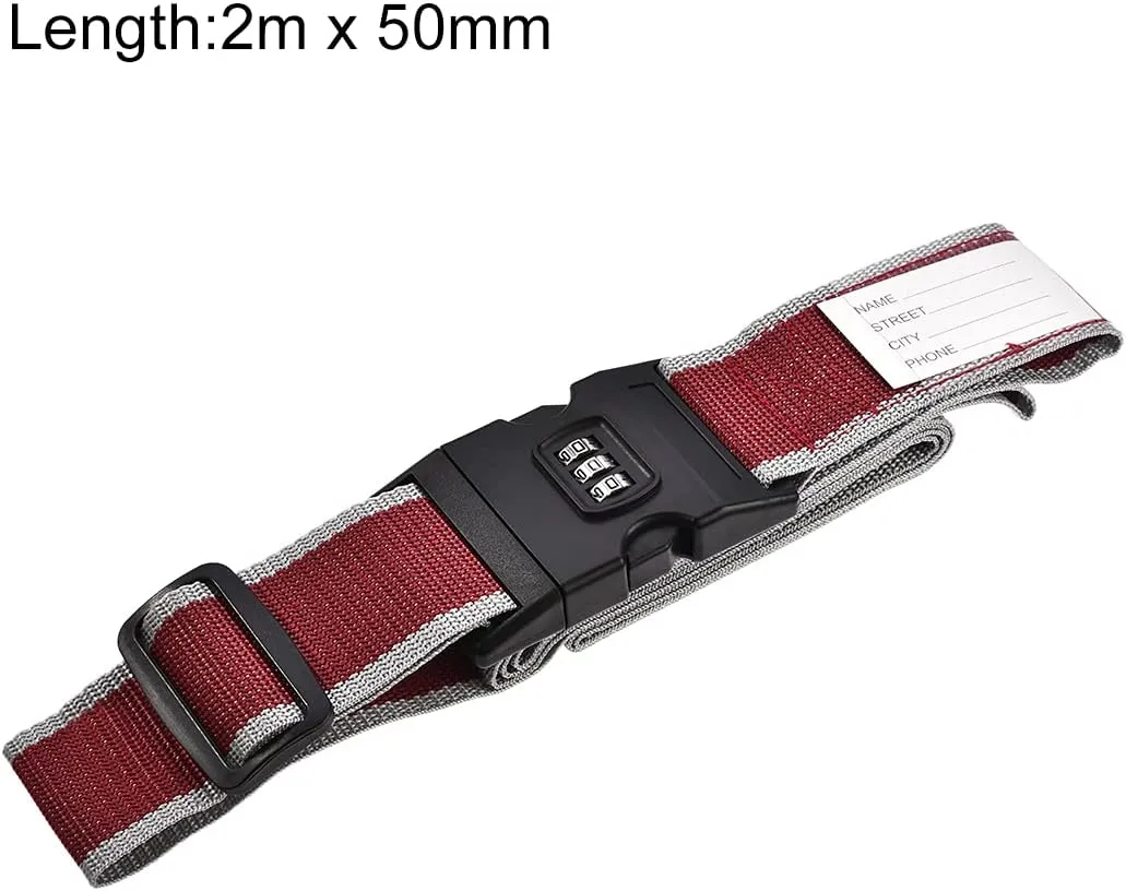 uxcell Luggage Straps Suitcase Belts with Buckle, Combination Lock, 2Mx5cm Adjustable PP Travel Packing Accessories, Red Gray 2Pcs