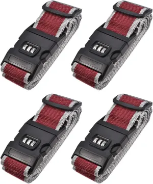uxcell Luggage Straps Suitcase Belts with Buckle, Combination Lock, 2Mx5cm Adjustable PP Travel Packing Accessories, Red Gray 4Pcs