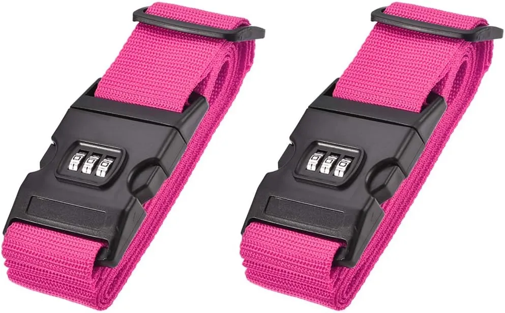 uxcell Luggage Straps Suitcase Belts with Buckle, Combination Lock, 2Mx5cm Adjustable PP Travel Packing Accessories, Rose Red, 2Pcs